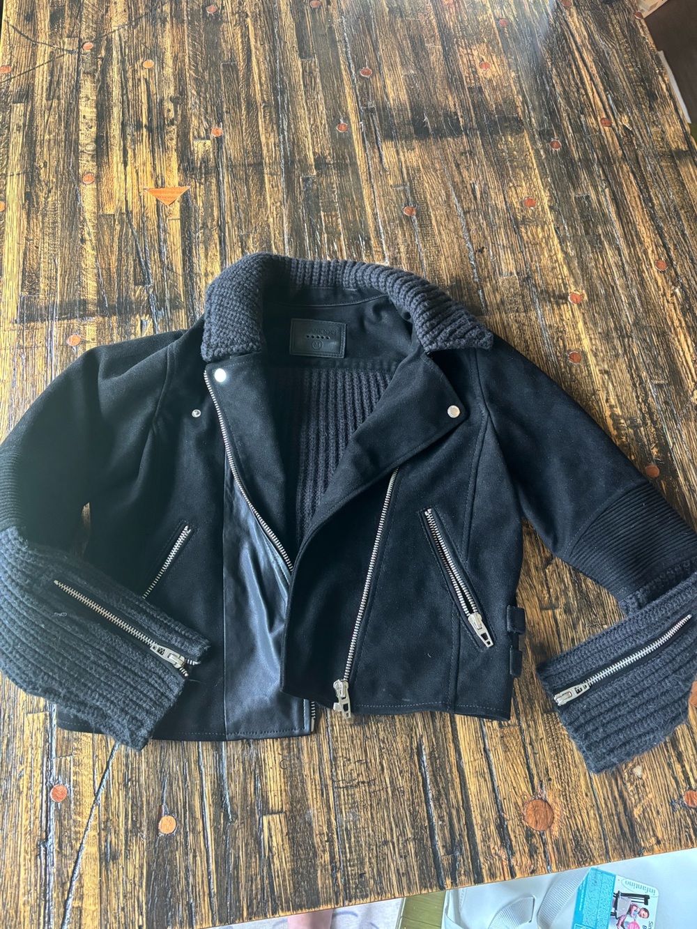 Blank NYC Black Moto Jacket with Knit details